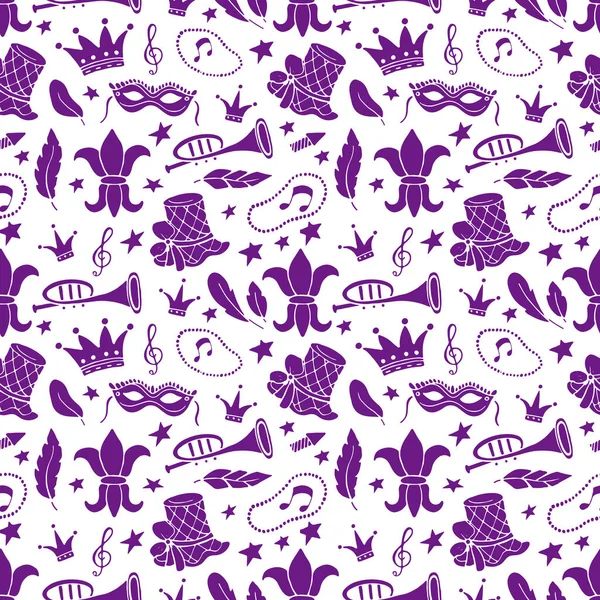 Mardi Gras Motif Sans Couture Sur Fond Blanc — Image vectorielle