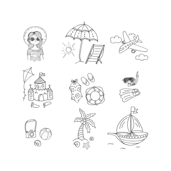 Vektor Illustration Design Von Doodle Set Mit Favoriten Sommer Dinge — Stockvektor