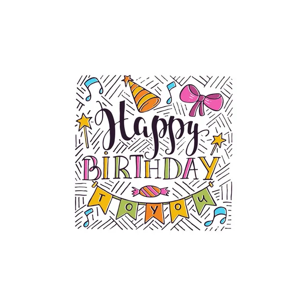 Vector Happy Birthday Hand Getekend Illustraties Voor Wenskaarten Ontwerp Geïsoleerd — Stockvector