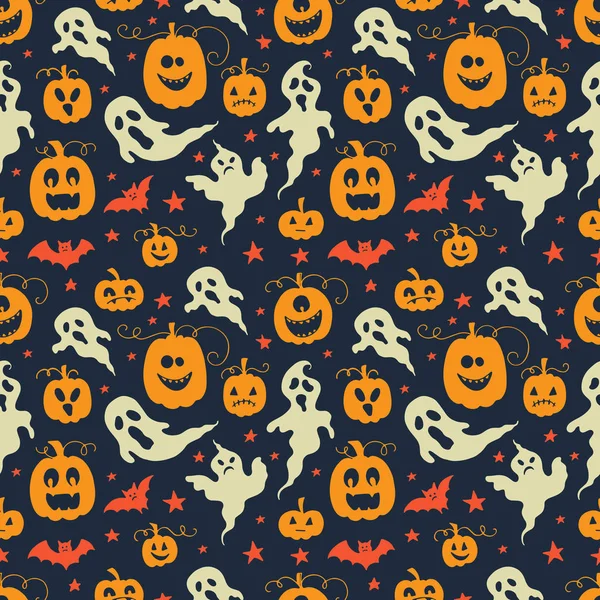 Hayaletler, pumpkins, yıldız ve yarasalar el ile vektör Cadılar Bayramı Dikişsiz desen desen Cadılar Bayramı tasarımı için çizilmiş. Dekorasyon, sarma kağıtları, tebrik kartları, web sayfası arka planı için mükemmel