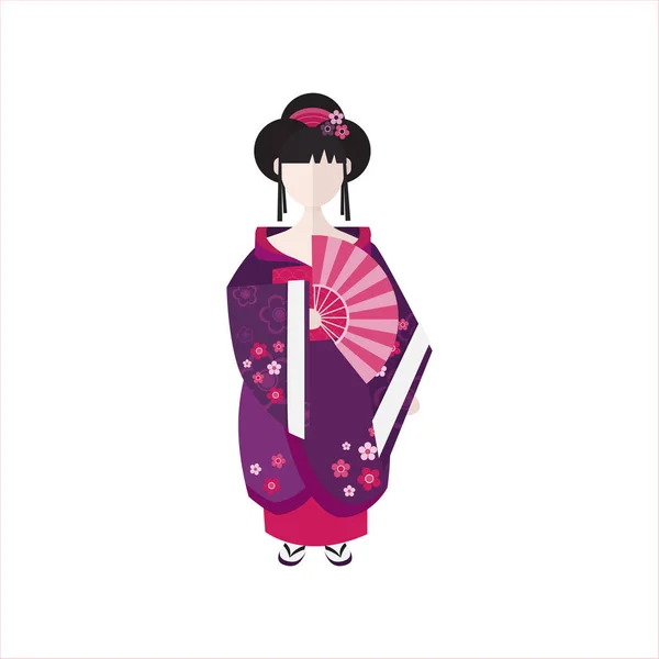 Vector Japonés Geisha Kimono Aislado Sobre Fondo Blanco — Archivo Imágenes Vectoriales