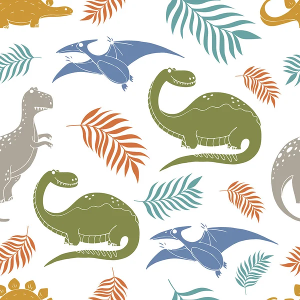 Modèle Vectoriel Sans Couture Avec Des Dinosaures Drôles Jolis Dans — Image vectorielle