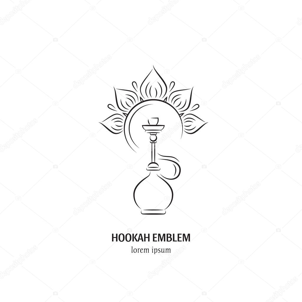 Hookah vector logo design in trendy linear style.