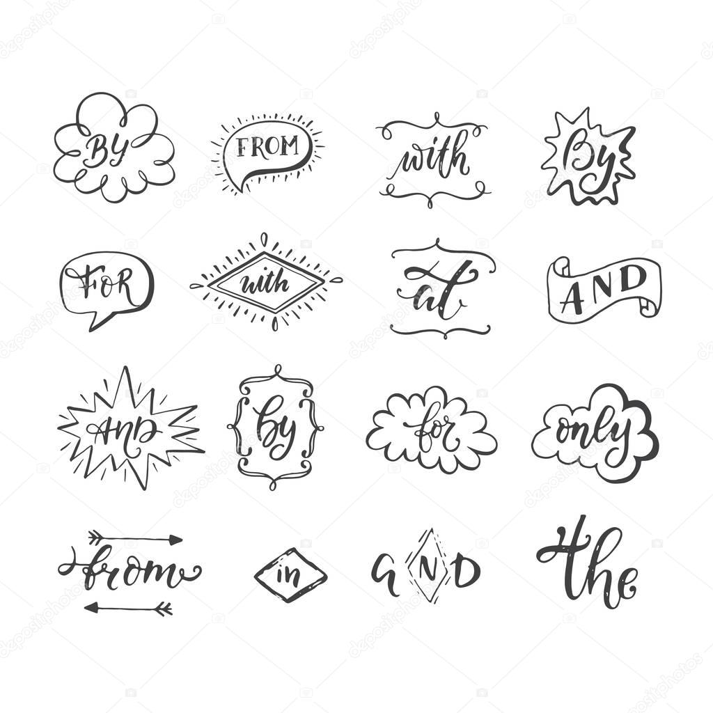 Vector collection of hand sketched ampersands and catchwords made in vector. Handsketched set of design elements. Calligraphic detailes.