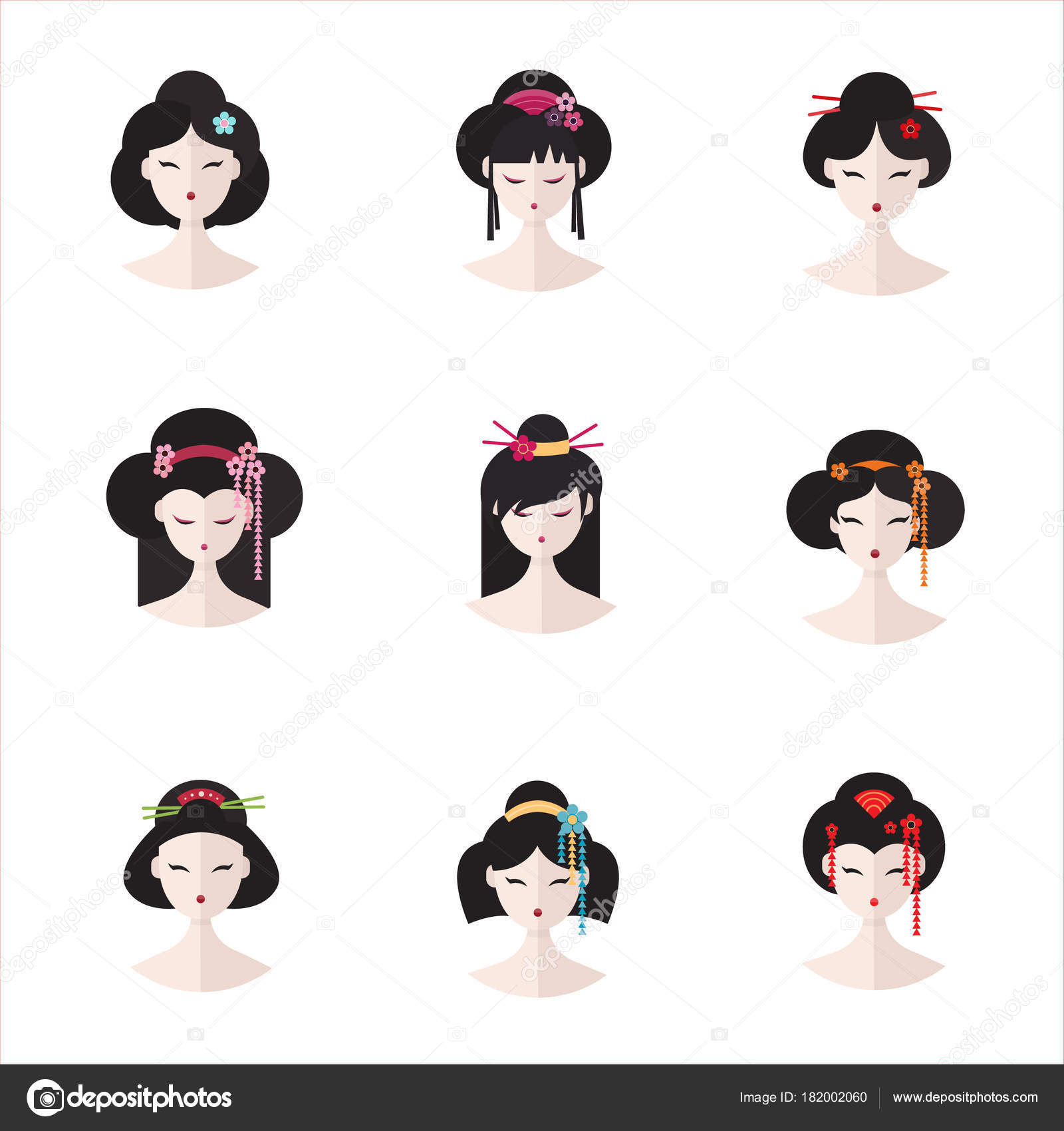 Vector Set Flat Simple Avatars Made Citcle Japanese Geisha Face Stock  Vector Image by ©darijashka #182002060