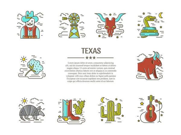 Wektor Ilustracja Konstrukcji Texas Konturu Ikony — Wektor stockowy
