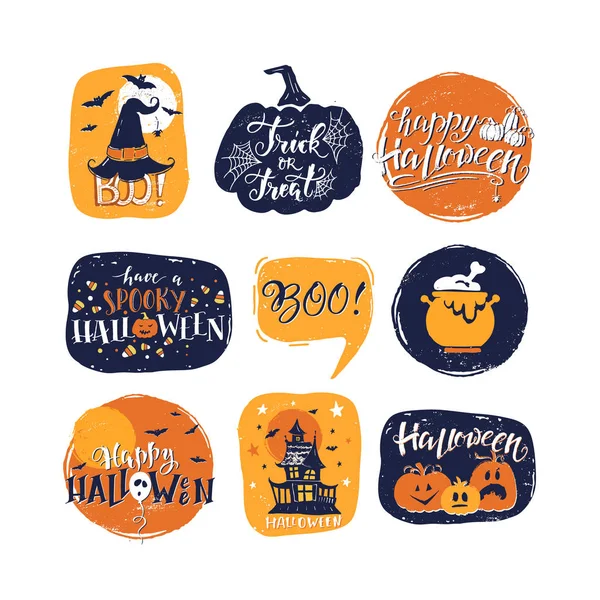 Éléments Vectoriels Design Halloween Stickers Halloween Avec Symboles Dessinés Main — Image vectorielle