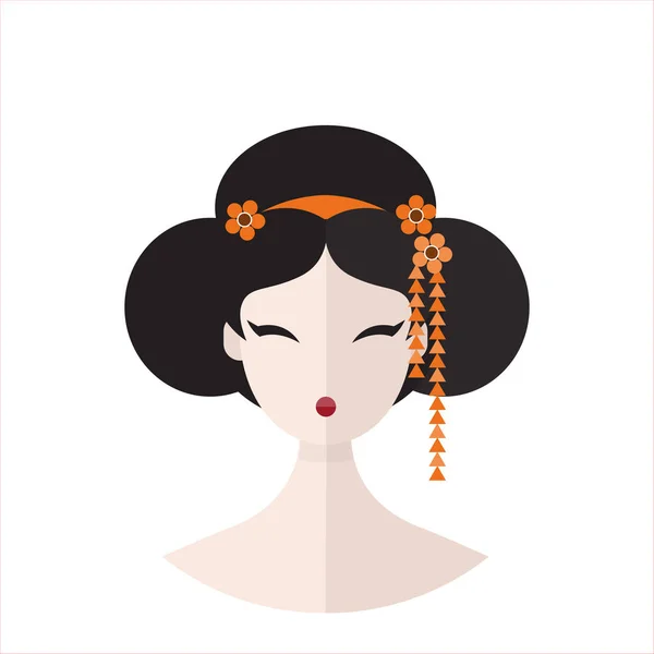 Векторная Иллюстрация Плоская Икона Гейши Кимоно Цветы Волосах Мбаппе Портрет — стоковый вектор