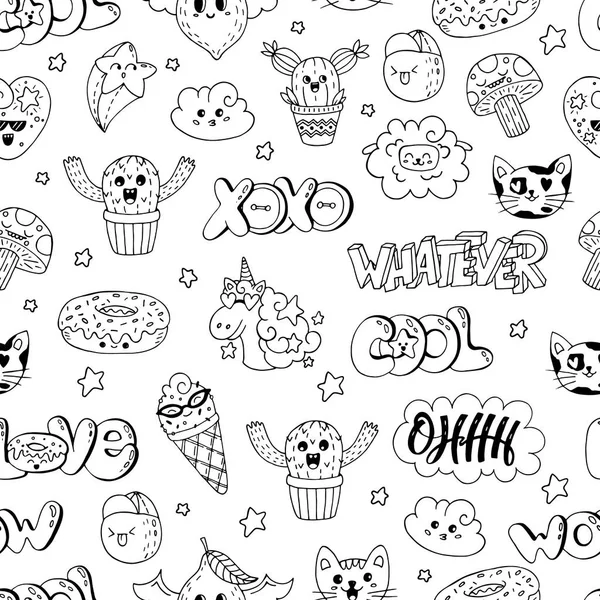 Set Patch Vettoriali Design Stile Doodle Anni Personaggi Scarabocchi Kawaii — Vettoriale Stock