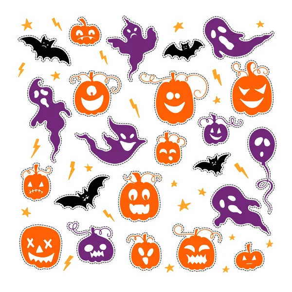 Set Vettoriale Elementi Design Halloween Adesivi Halloween Con Simboli Tradizionali — Vettoriale Stock