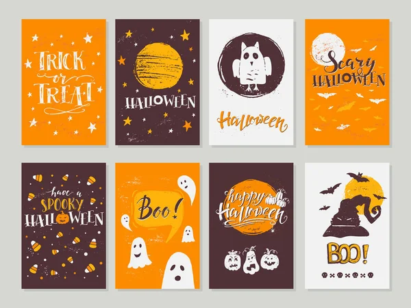 Carte Vœux Vectorielle Halloween Flyer Bannière Gabarits Affiches Symboles Traditionnels — Image vectorielle