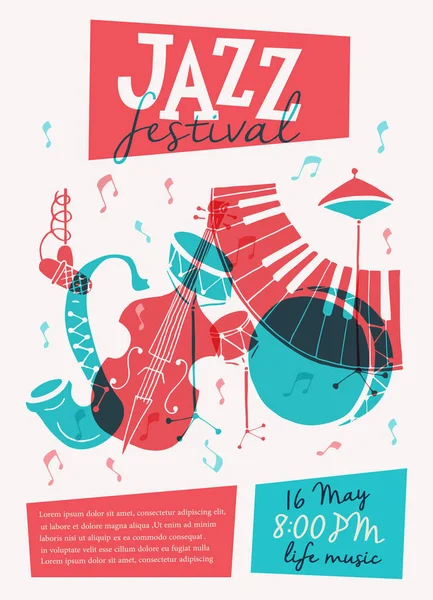 Wektor Jazz Festiwal Plakatu Szablon Dla Imprezy Muzyczne Koncerty Jazzowe — Wektor stockowy