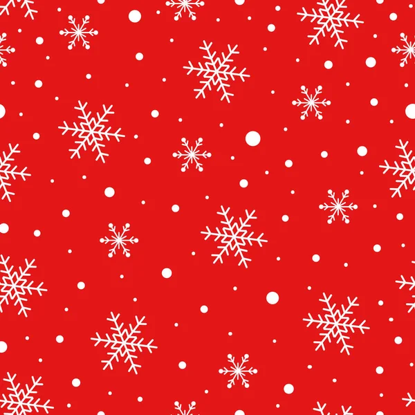 Nahtloses Muster Mit Schneeflocken Auf Rotem Hintergrund — Stockvektor