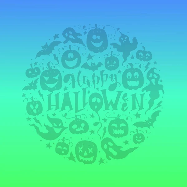 Plakat Med Håndskrift Skumle Gresskar Spøkelser Flaggermus Gledelig Halloween Kort – stockvektor