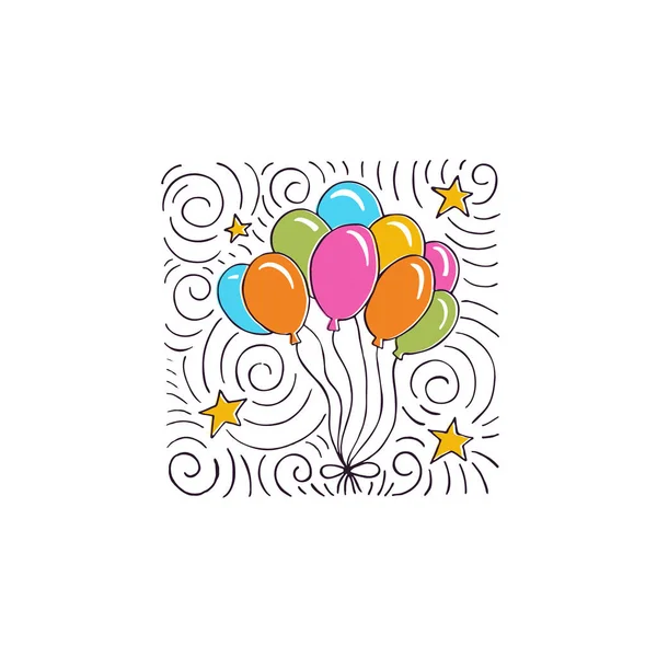 Vector Happy Birthday Hand Drawn Illustrations Greeting Cards Balloons Stars — Stock Vector