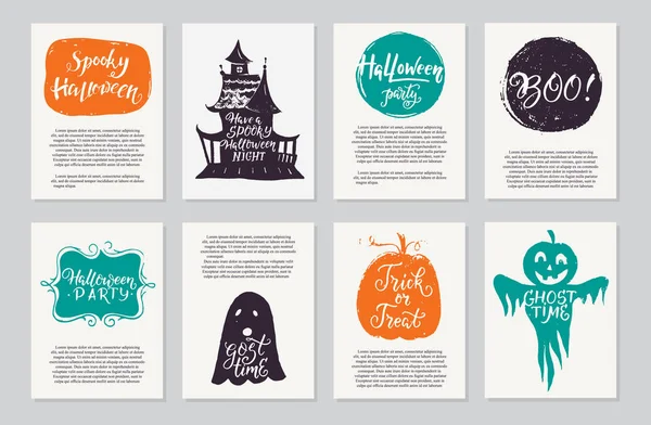 Cartes Vœux Vectorielles Halloween Flyer Bannière Gabarits Affiches Symboles Traditionnels — Image vectorielle