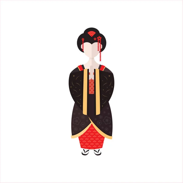 Vector Japonés Geisha Kimono Aislado Sobre Fondo Blanco — Archivo Imágenes Vectoriales