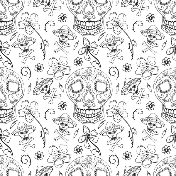 Patrón Sin Costuras Día Los Muertos Dia Los Muertos Calaveras — Vector de stock