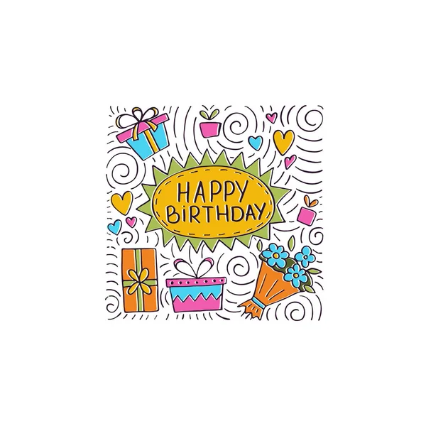 Vector Happy Birthday Hand Getekend Illustraties Voor Wenskaarten Ontwerp Geïsoleerd — Stockvector