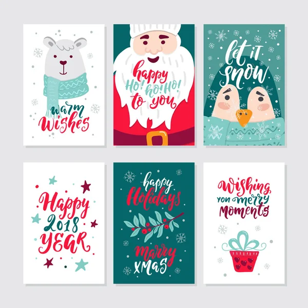 Vector Feliz Navidad Tarjetas Felicitación Invitaciones Aisladas Fondo Gran Conjunto — Vector de stock