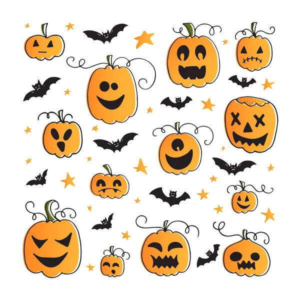 Conjunto Vetorial Elementos Design Halloween Adesivos Halloween Com Símbolos Tradicionais — Vetor de Stock