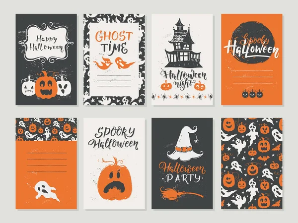 Carte Vœux Vectorielle Halloween Flyer Bannière Gabarits Affiches Symboles Traditionnels — Image vectorielle