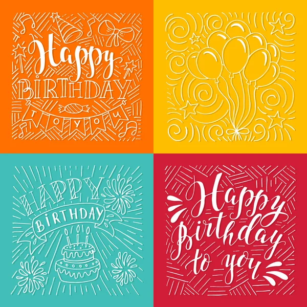 Conjunto Ilustraciones Dibujadas Mano Cumpleaños Para Diseño Tarjetas Felicitación Aisladas — Vector de stock