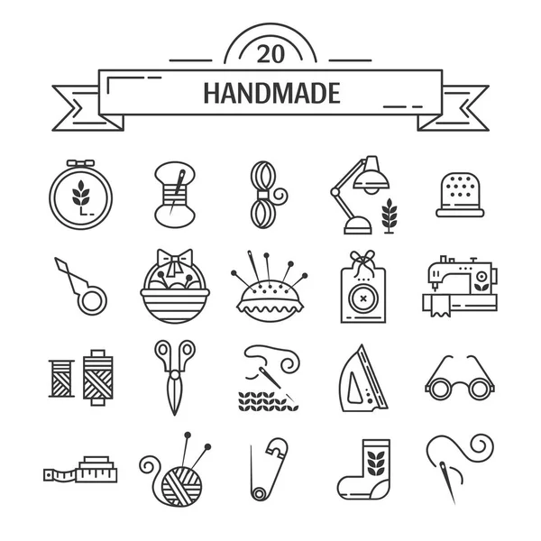 El yapımı Icons set: dikiş, örgü, nakış, dikiş sembolleri