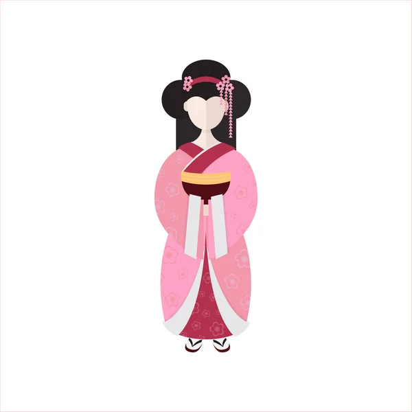 Vector Japonés Geisha Kimono Aislado Sobre Fondo Blanco — Archivo Imágenes Vectoriales