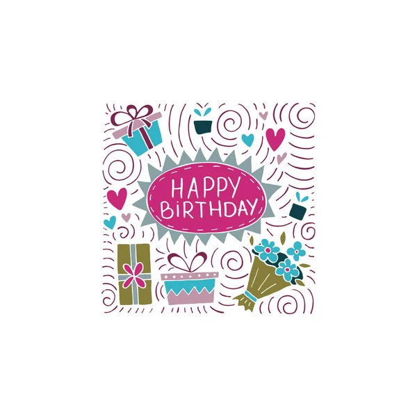 Vector Happy Birthday Hand Drawn Illustrations Για Ευχετήριες Κάρτες Που — Διανυσματικό Αρχείο
