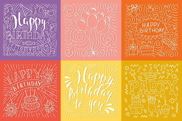 Conjunto Cartões Aniversário Design Isolado Fundo Branco Feliz Aniversário Para — Vetor de Stock