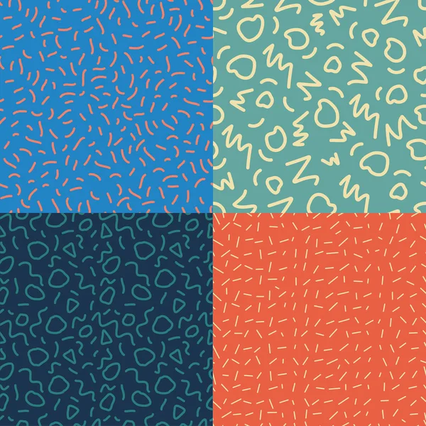 손으로 그린된 화려한 패턴의 집합입니다 멤피스 스타일 복고풍 기하학적 패턴입니다 — 스톡 벡터