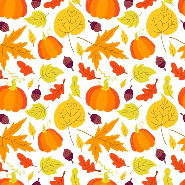 Motif Vectoriel Sans Couture Avec Citrouille Tremble Chêne Feuilles Érable — Image vectorielle