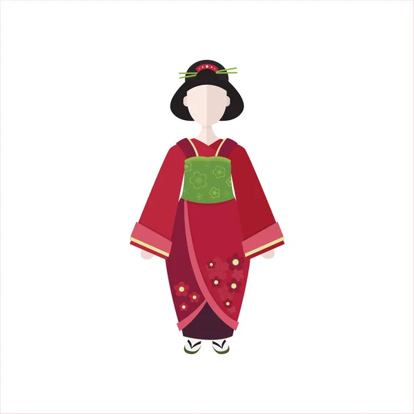 Vector Japonés Geisha Kimono Aislado Sobre Fondo Blanco — Archivo Imágenes Vectoriales