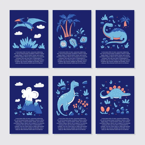 Vector Greeting Cards Funny Dinosauts Elements Cartoon Style Children Birthday Stock Illustration