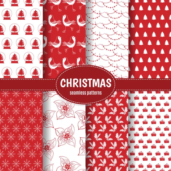 Vector Merry Christmas Happy New Yea Set Retro Seamless Backgrounds — Stock Vector