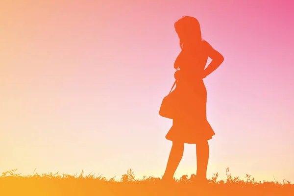 Silhouette femmes d'affaires au coucher du soleil — Photo