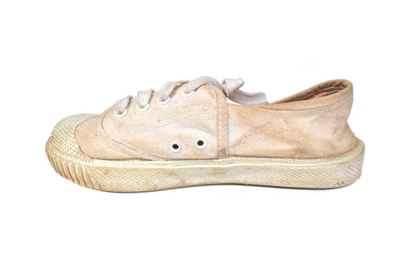 Eski spor ayakkabı öğrenci yakından ayrı tut beyaz — Stok fotoğraf