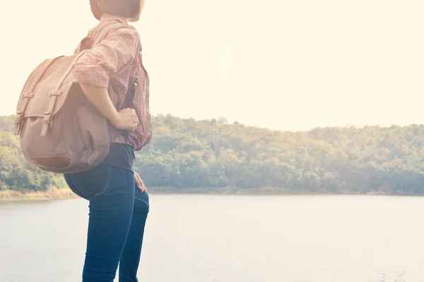 Asian women in nature and relax time on holiday.concept travel color of vintage tone — Stock Photo, Image