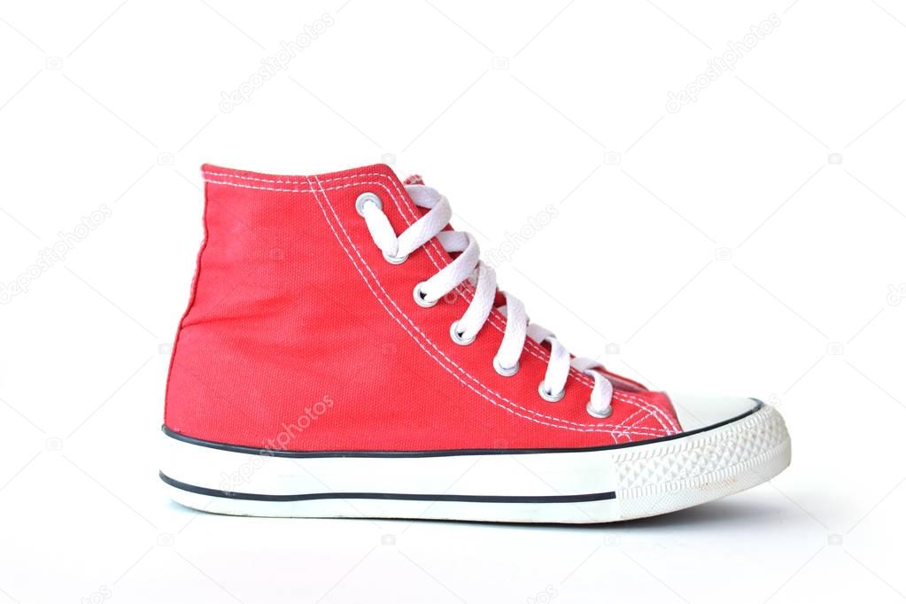 Red sneakers on white 