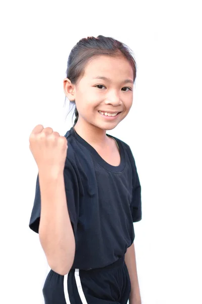 坚强的小亚洲女孩在白色背景上 — 图库照片