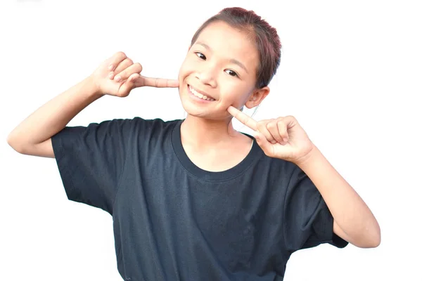 Gelukkig Aziatische meisje op witte achtergrond — Stockfoto