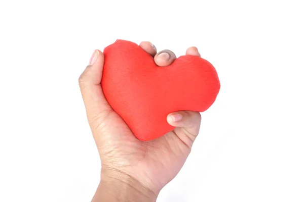 Mano con forma de corazón rojo sobre fondo blanco — Foto de Stock