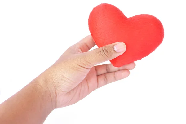 Mano con forma de corazón rojo sobre fondo blanco — Foto de Stock