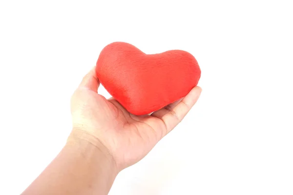 Mano con forma de corazón rojo sobre fondo blanco — Foto de Stock