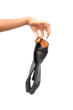 El ve tarım beyaz arka planda siyah eldiven