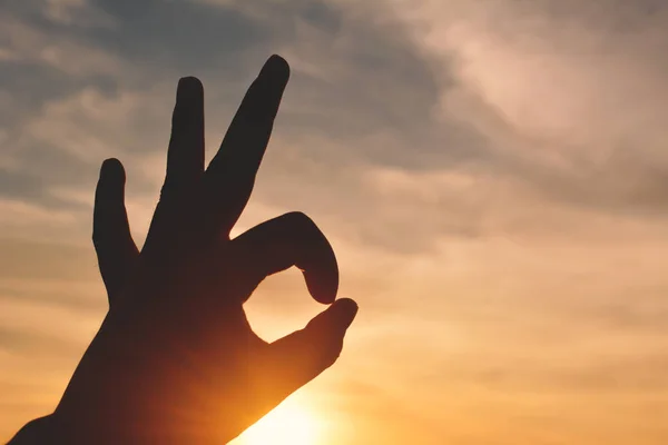 Silhueta mão e céu por do sol — Fotografia de Stock