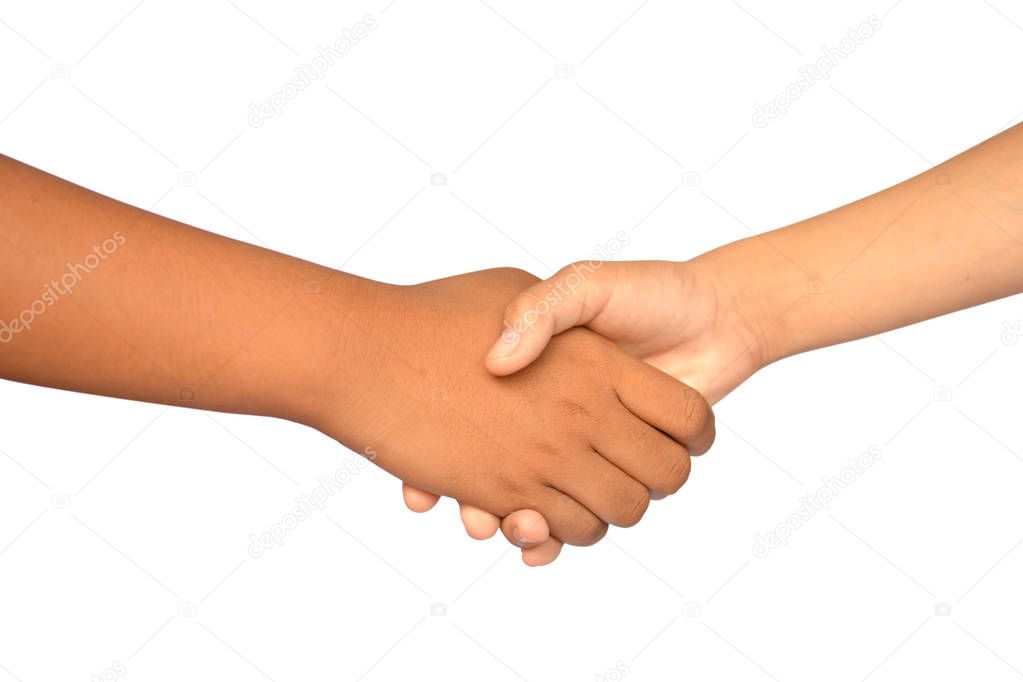 Shake hands on a white