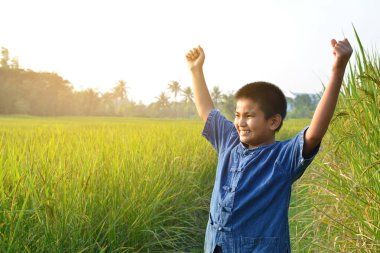 Pirinç alan mutlu küçük çiftçi