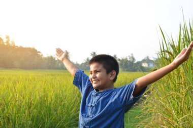 Pirinç alan mutlu küçük çiftçi